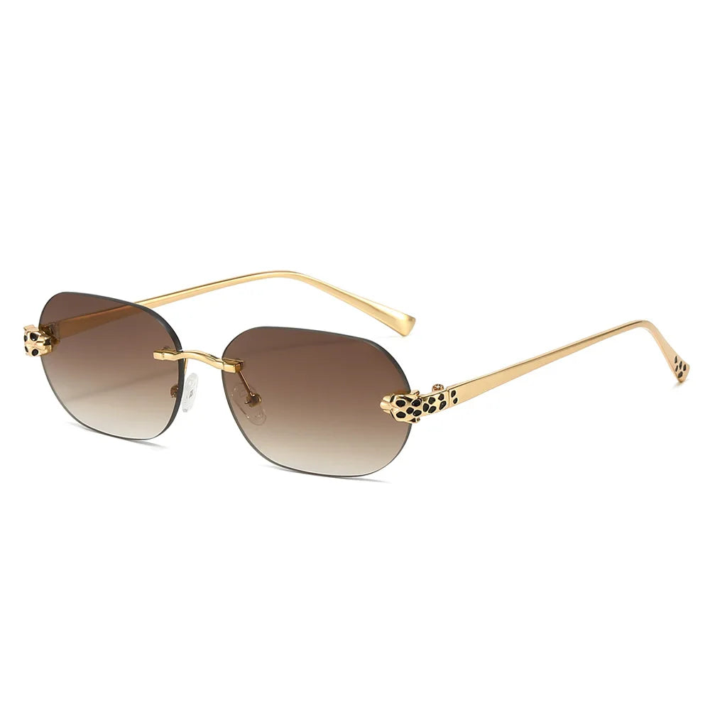 New Stylish Rimless Sunglasses for Men and Women Small Irregular Lenses Metal Frameless Black Lens Sun Glasses UV400