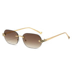New Stylish Rimless Sunglasses for Men and Women Small Irregular Lenses Metal Frameless Black Lens Sun Glasses UV400