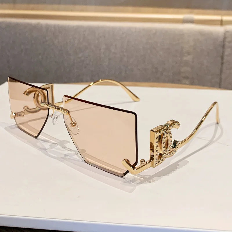 Luxury Rimless Brand Fashion Sunglasses For Women And Men Stylish Square Metal Sun Glasses Glamour Designer Shades UV400