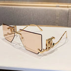 Luxury Rimless Brand Fashion Sunglasses For Women And Men Stylish Square Metal Sun Glasses Glamour Designer Shades UV400