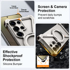 Eary Magnetic Frameless Phone Case For Samsung Galaxy S25 S24 Ultra With 360°Rotatable Stand Metal Protective Shockproof Bumper