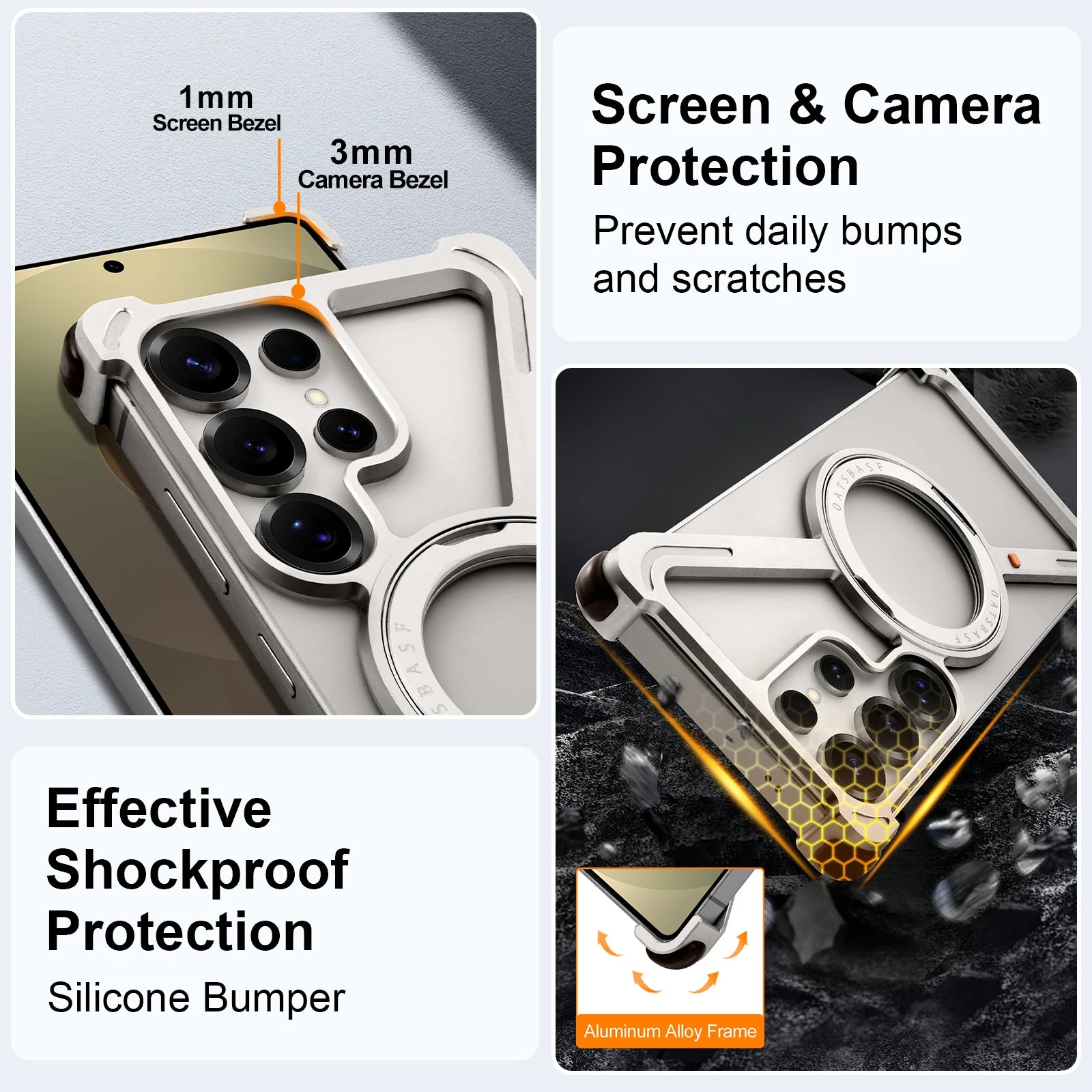 Eary Magnetic Frameless Phone Case For Samsung Galaxy S25 S24 Ultra With 360°Rotatable Stand Metal Protective Shockproof Bumper