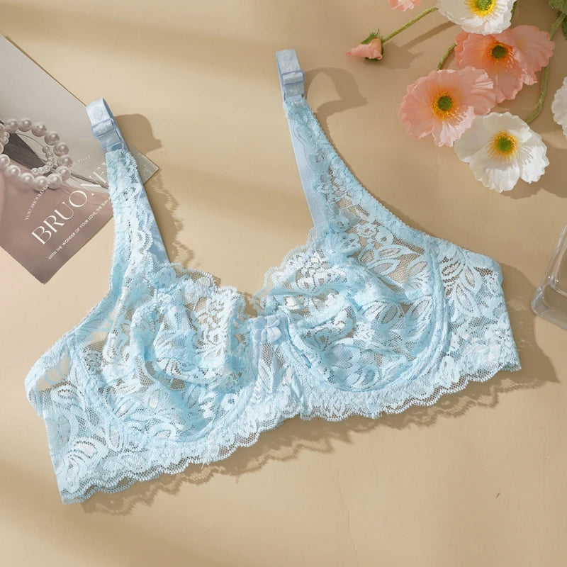 Women Sexy Lace Thin Bras Plus Size Lace Bra 34-40 B/C Cup Push Up Bralette Hollow Out Lingerie for Curvy Female Underwear