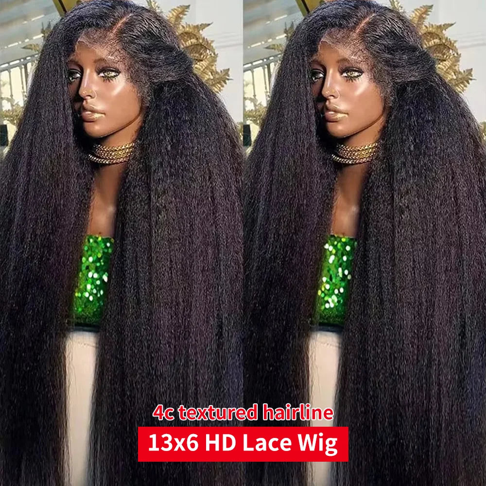Yaki Kinky Straight Wigs 4C Edges Curly 13x6 HD Lace Frontal Wig Pre Plucked Curly Baby Hair 6x4 Glueless Wigs Ready To Wear