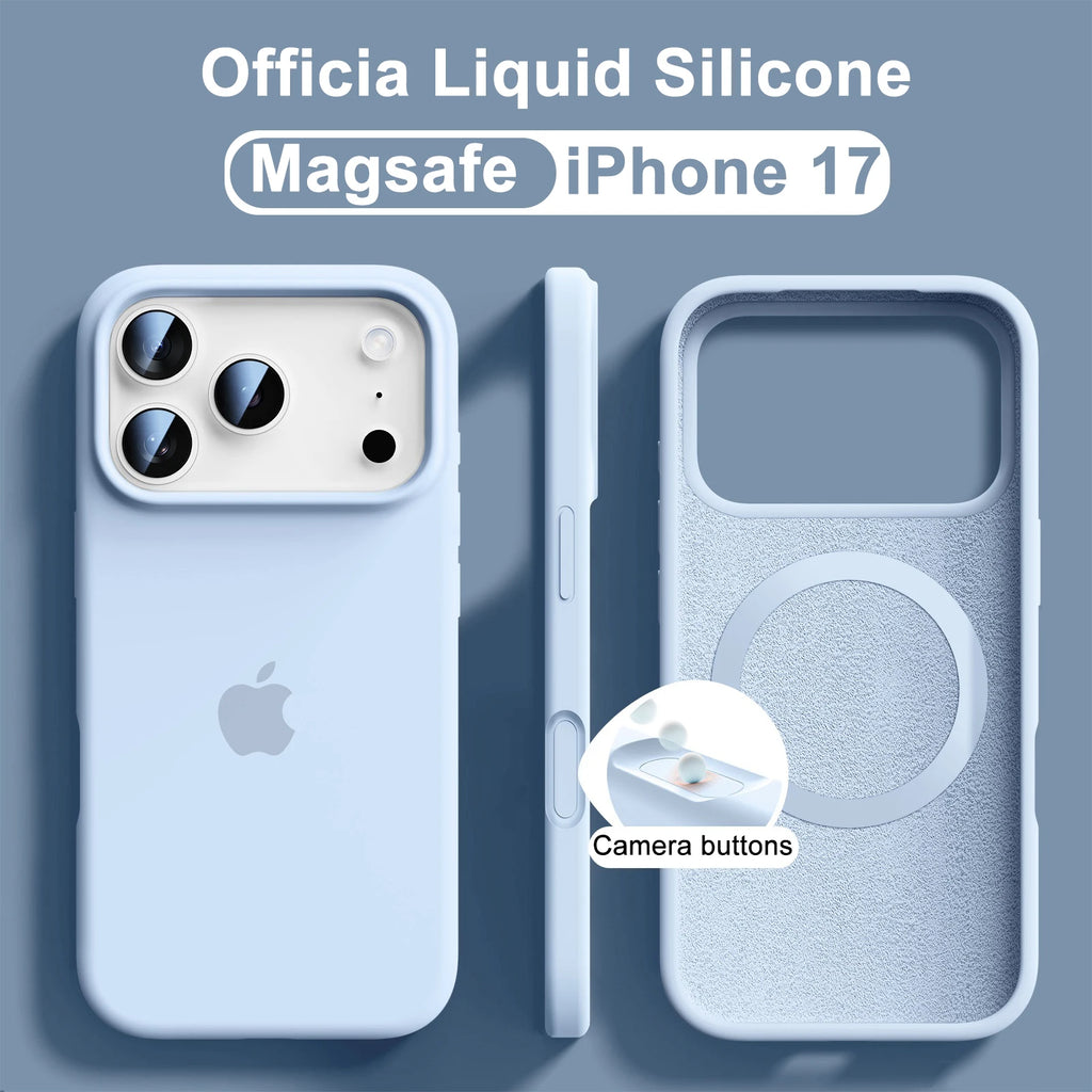 Official Solid Colour Liquid Silicone Magnetic Wireless Charging Phone Case For iPhone 17 Pro Max 16 15 14 13 Soft Bumper Cover