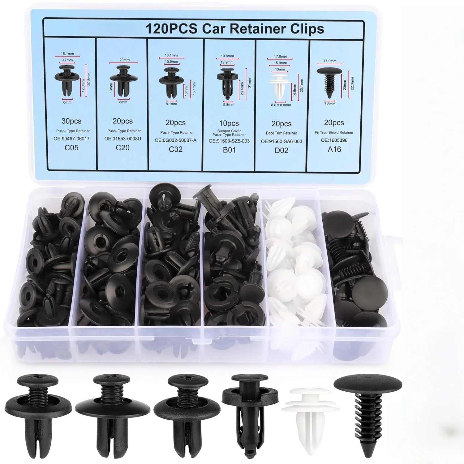 426-120Pcs Car Body Retainer Clips Set Tailgate Handle Rod Clip Fastener Remover Auto Push Pin Rivets -Door Trim Panel Clips
