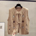 Cardigan Embroidered knitted Sweet vest Women 2026 Spring Autumn New Loose Sleeveless Sweater Waistcoat Female All-match Tops