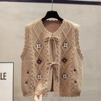 Cardigan Embroidered knitted Sweet vest Women 2026 Spring Autumn New Loose Sleeveless Sweater Waistcoat Female All-match Tops