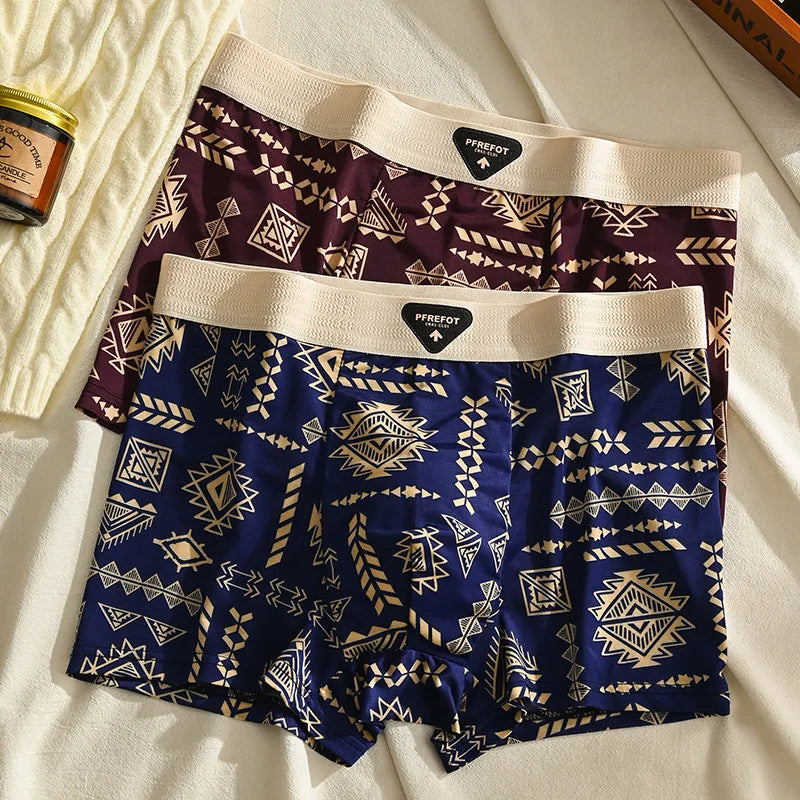 Underwear Man 2025 ice silk screen printed antibacterial breathable boxer shorts four-corner men's cheap clothing