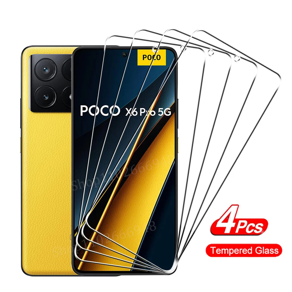 4PCS Tempered Glass For POCO X8 X6 X7 X5 X4 X3 F7 F6 F5 GT Pro Screen Protectors For POCO M7 M6 M5 M3 Pro 5G Protective Glass