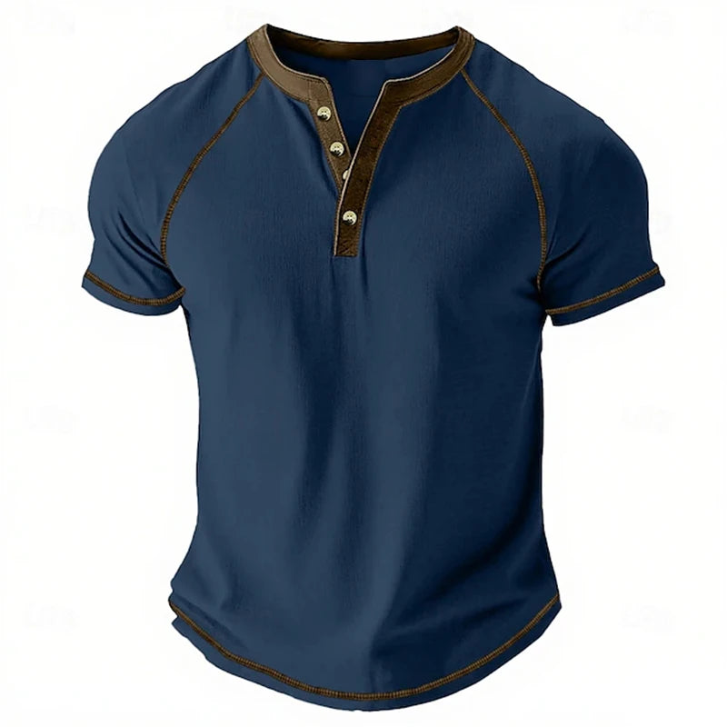 Retro Men's Button-Down T-Shirt Minimalist Print T-Shirt Loose-Fit Casual Summer Polo Shirt Stylish Streetwear Men's Top