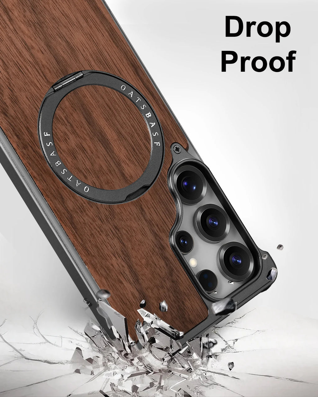 Eary Luxury Wood Frameless Case for Samsung Galaxy S25 S24 Ultra 360°Rotatable Magnetic Ring Stand Shockproof Bumper Phone Cover