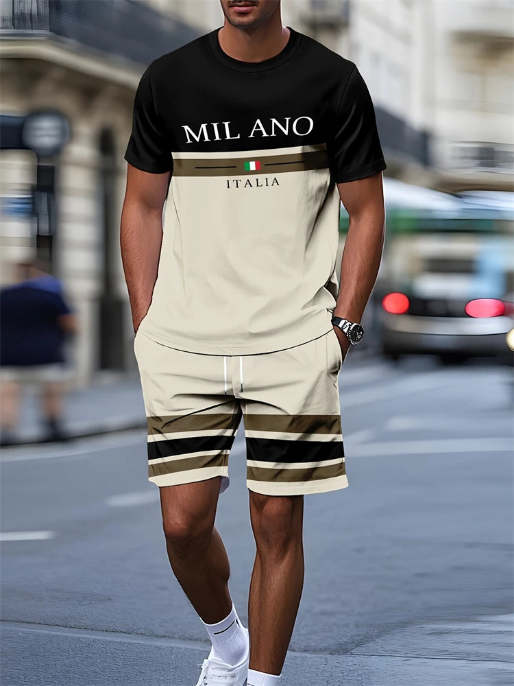 Summer Men's Short Sleeve Shorts Set Personalized Logo Printed Short Sleeve Shorts Set Loose Breathable Casual Fashion