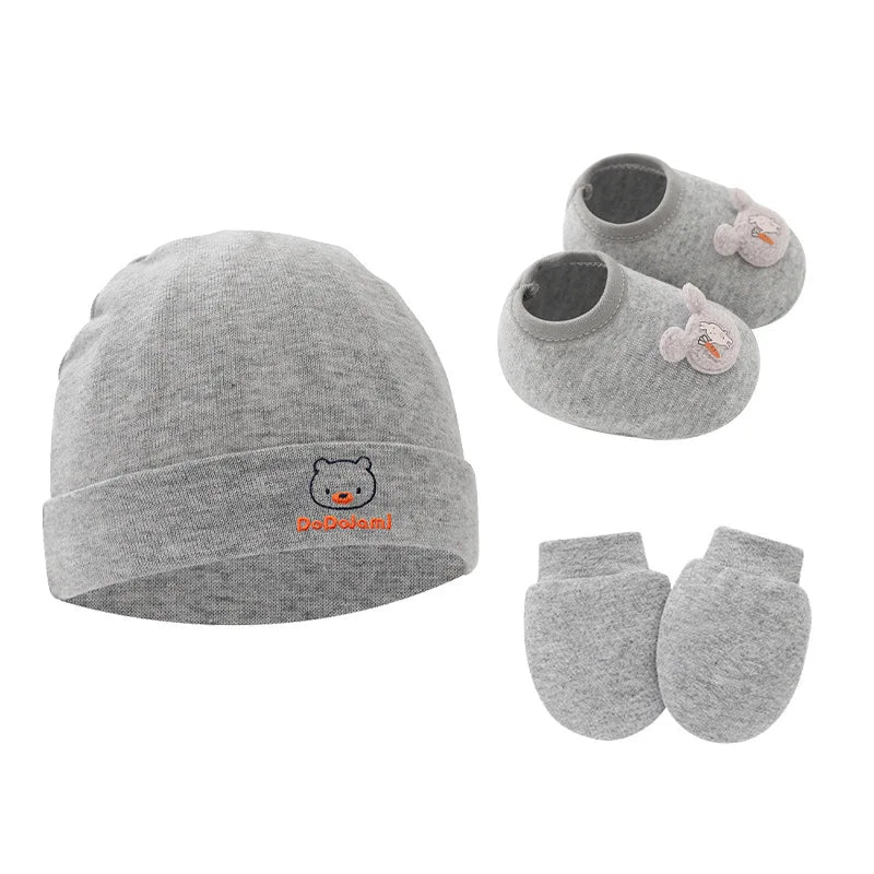 3pcs Cotton Baby Beanie for Newborn Baby Bonnet Gloves Socks Set Baby Hat for Girl Boy New Born Gift Cartoon Cap