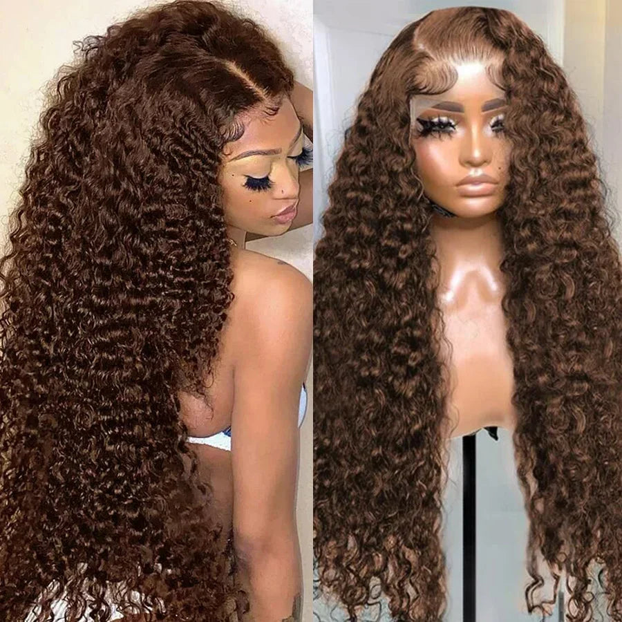 HD Chocolate Brown Deep Wave 13×6 HD Lace Front Wigs Brazilian Brown 13×4 Transparent Lace Frontal Wigs For Women Pre Plucked