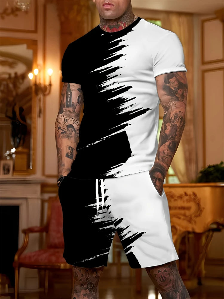 Summer Men's Short Sleeve Shorts Set Personalized Logo Printed Short Sleeve Shorts Set Loose Breathable Casual Fashion