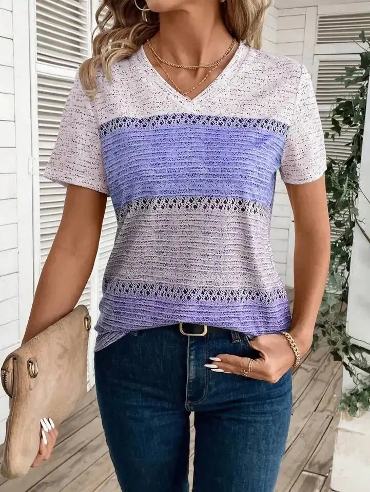 Summer Women Short Sleeve V-Neck Plus Size T Shirt For Women Fashion Ladies T-Shirt 3D Retro Striped Print Tops Casual Clothes