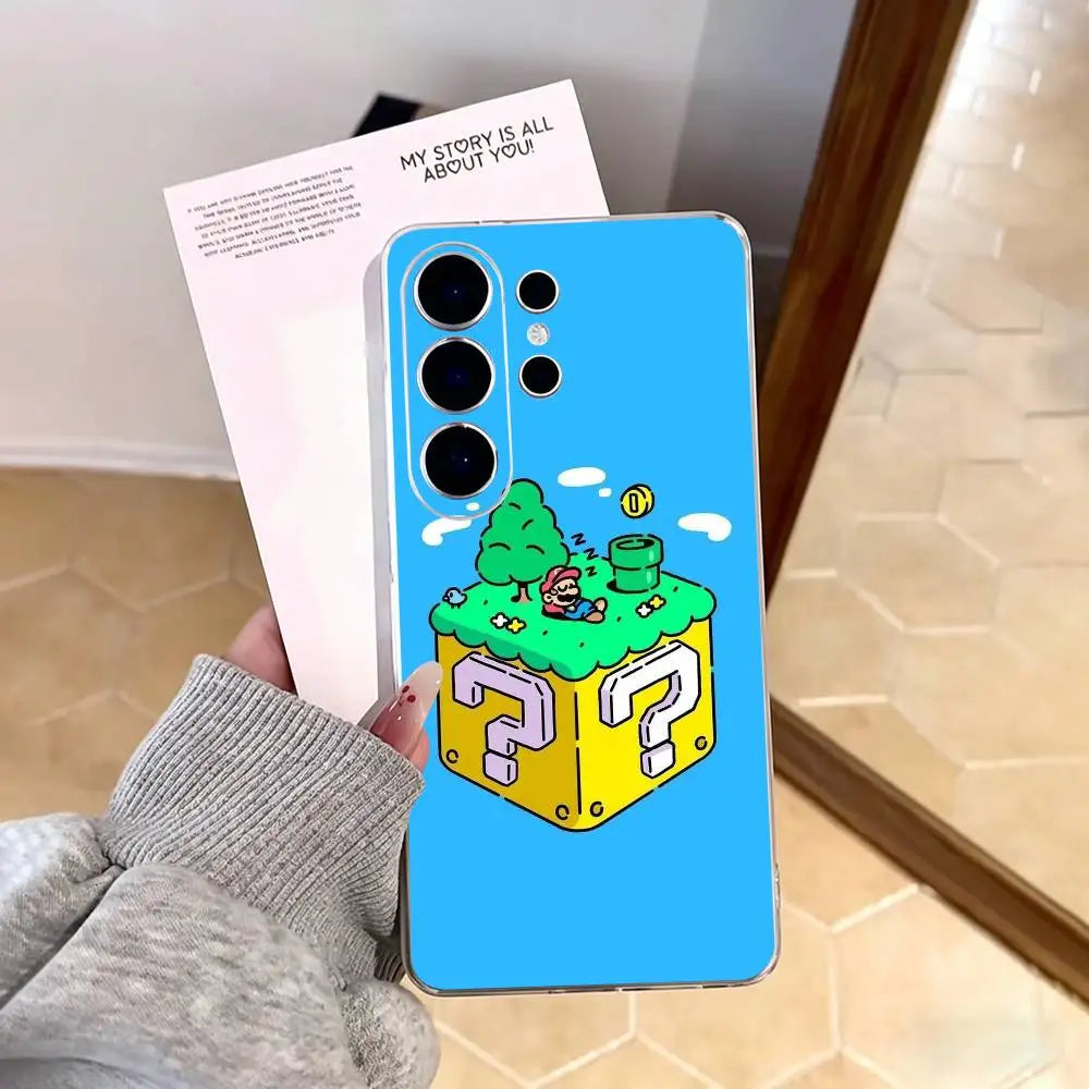 cartoon Super M-MarioS Bros  Phone Case For Samsung S25,S24,S21,S22,S23,S30,Ultra,S20,Plus,Fe,Note,10,9,5G Transparent Cover