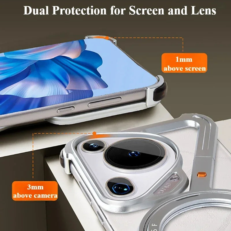 Eary for Huawei Pura 70 Ultra Phone Case for Magsafe 360°Rotatable Magnetic Stand Wood Frameless Bumper Protective P70 Cover