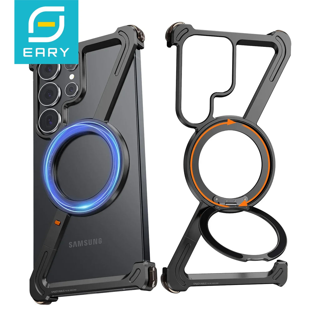 Eary Z Shape Minimalist Phone Case For Samsung Galaxy S25 S24 Ultra With 360 Rotatable Magnetic Stand Shockproof Slim Case 2025