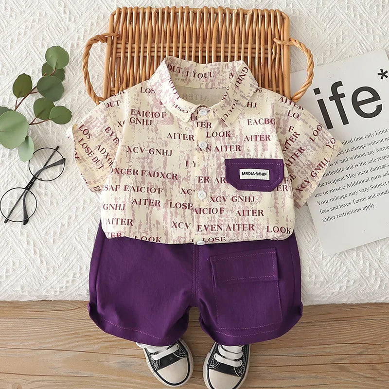 Summer Kids Baby Boys Clothing Suits Full Letter Short Sleeve T-Shirt Shorts Casual Clothes Outfit Girls Clothing 2PCS/Set