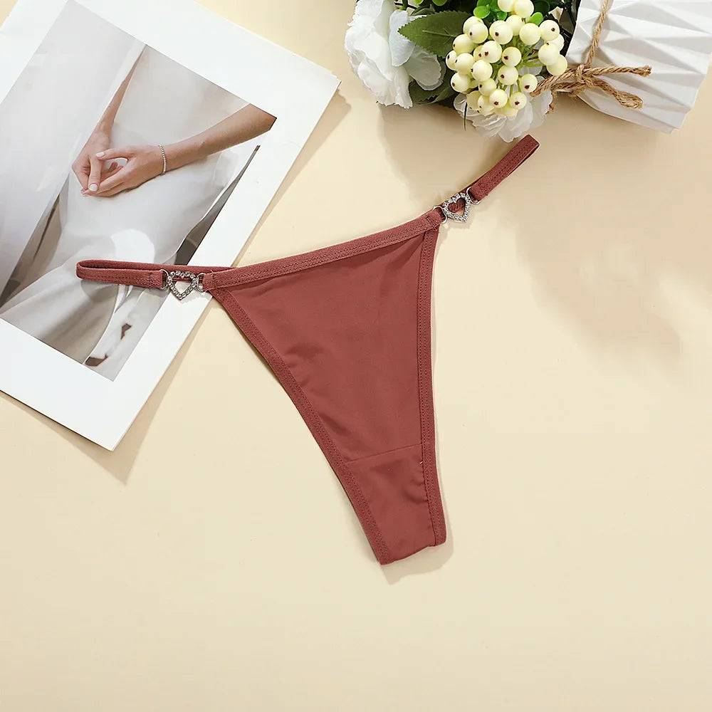 Fashion Sexy Women Heart Decoration Thongs Low Rise Lingerie Erotic Lady G-string Breathable Shiny Charming Women's Panties