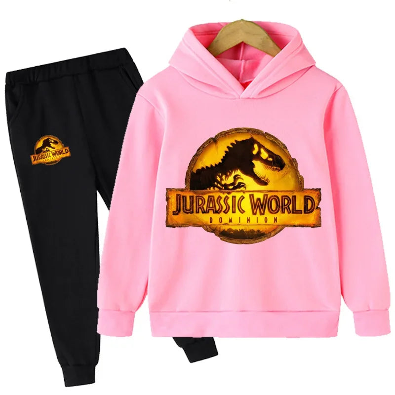 Kids Jurassic World  Children Dinosaur Hoodies Pants Set  Fashion Pullovers Clothes Boys Girls Dominion Sweatshirts Hooded Suit