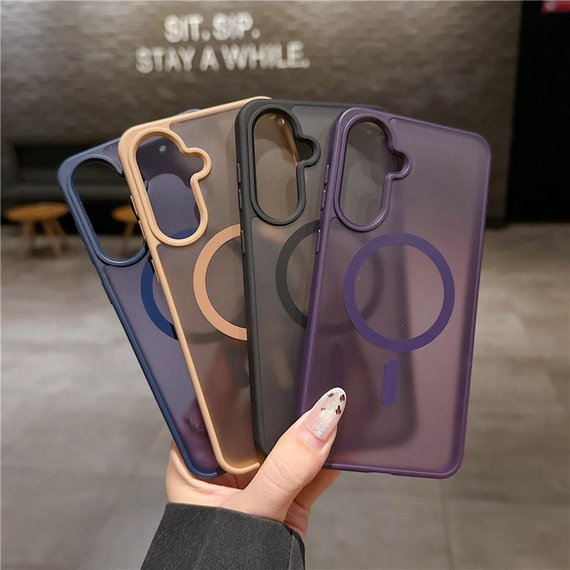 For Magsafe Matte Translucent Armor Shockproof Case For Samsung A56 5G Wireless Charge Cover For Samsung A57 A55 A37 A36 A35 A17