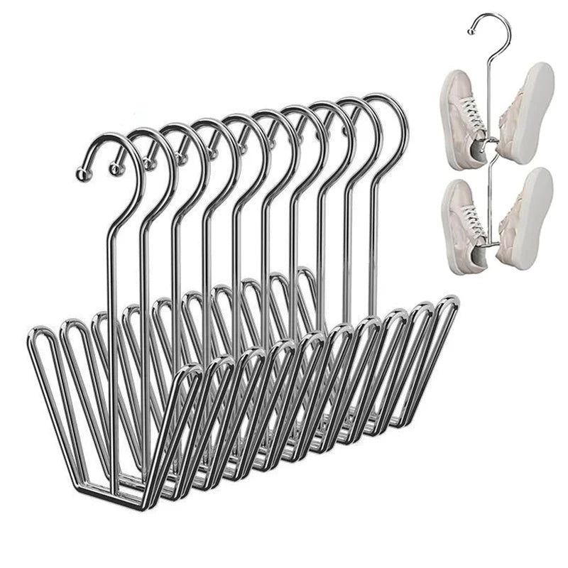 Stainless Steel Shoe Rack, Multi-Functional Shoe Rack with Double Hook Design, Shoe Drying Rack for Dehumidifying Hanging Shoes