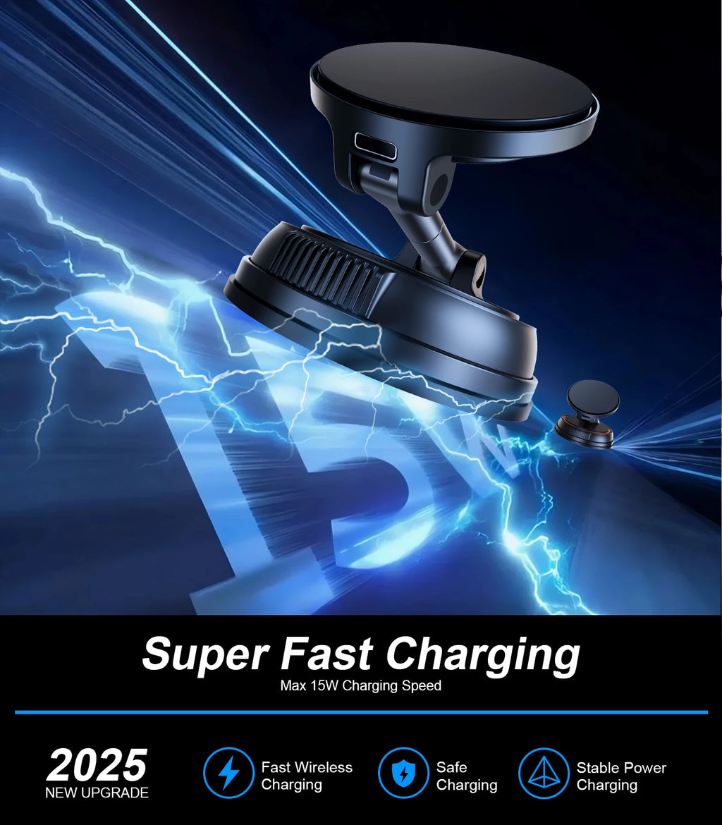 Eary Wireless Car 15W Fast Charger Suction Cup Phone Holder Stand Magnetic Car Mount Dashboard Magsafe Fit for iPhone Samsung HW