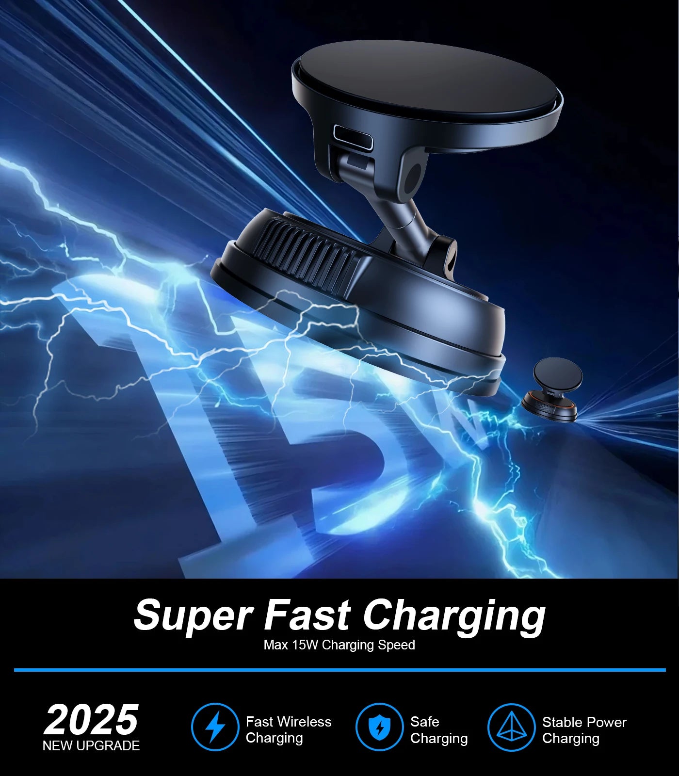 Eary Wireless Car 15W Fast Charger Suction Cup Phone Holder Stand Magnetic Car Mount Dashboard Magsafe Fit for iPhone Samsung HW