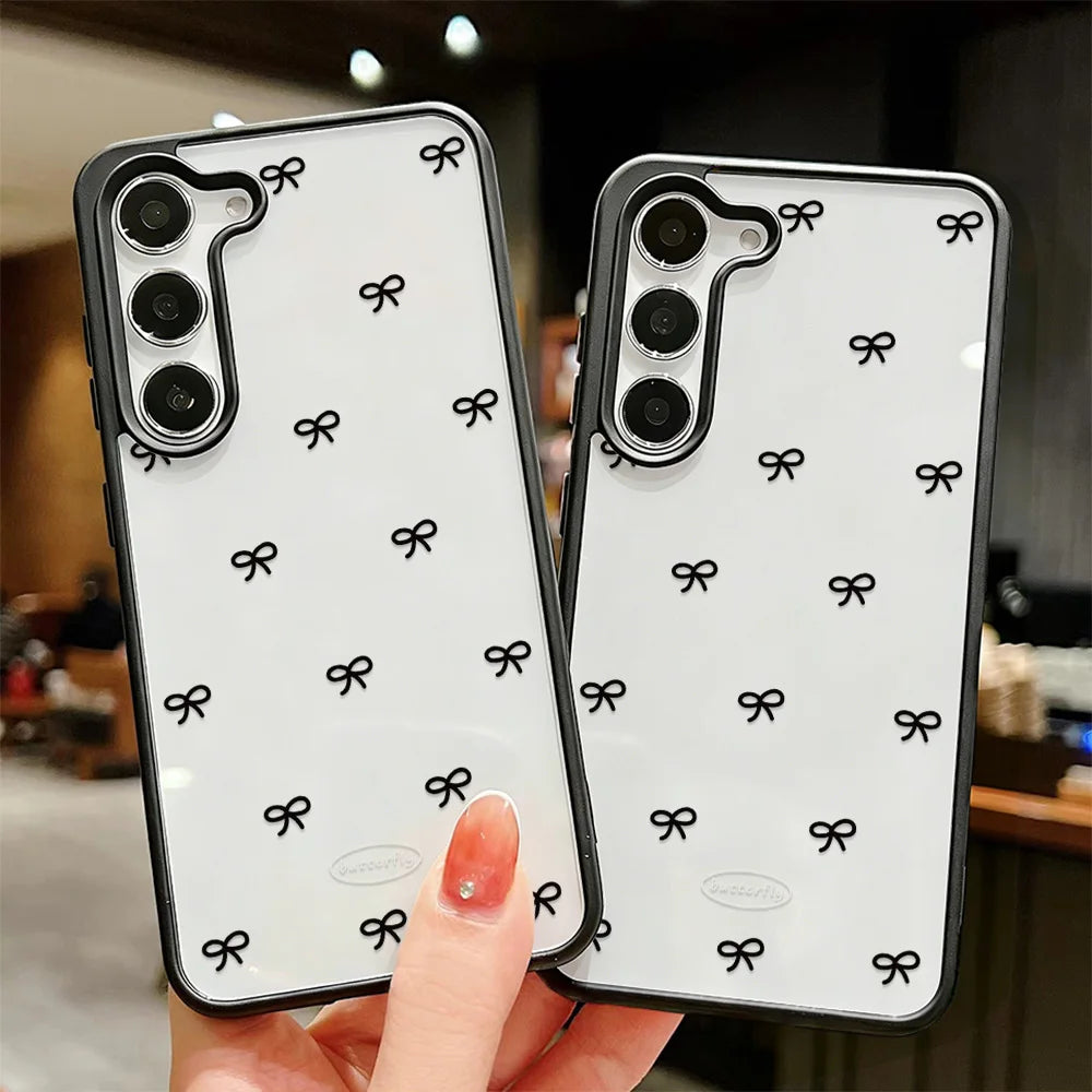 Black Bowknot Phone Case For Samsung Galaxy S26 Ultra Case A16 A56 5g A17 A55 A54 A36 A07 A06 S25 Ultra S24 FE S23 Lanyard Cover