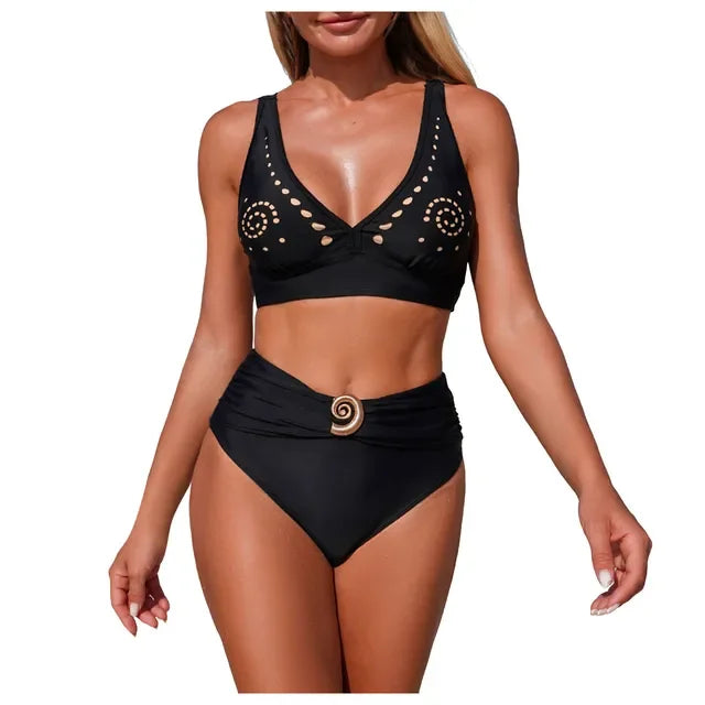 Women High Waisted Bikini Sexy Push Up Two Piece Swimsuits Vintage Swimsuit Two Piece Retro Ruched High Swimwear Woman 2025