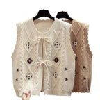 Cardigan Embroidered knitted Sweet vest Women 2026 Spring Autumn New Loose Sleeveless Sweater Waistcoat Female All-match Tops