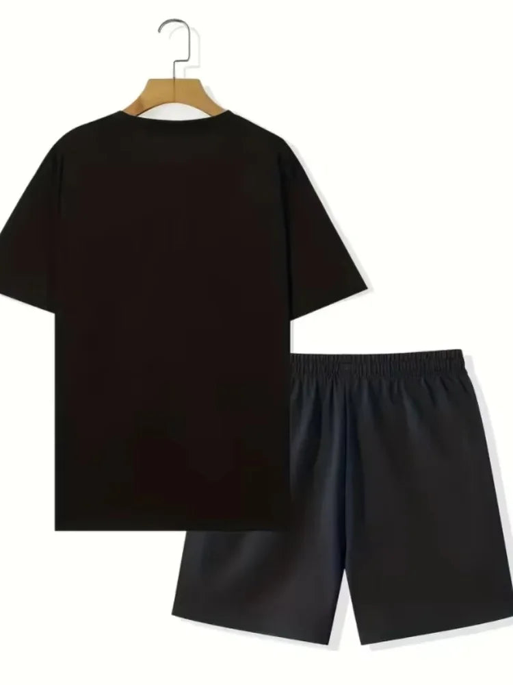Summer Men's Short Sleeve Shorts Set Personalized Logo Printed Short Sleeve Shorts Set Loose Breathable Casual Fashion