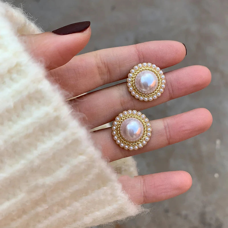Trending Imitation Pearl Circle Stud Earrings For Woman New In 2025 Fashion Party Round Elegant Korean Earring Jewelry Wholesale