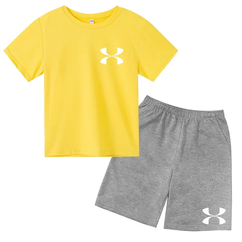 Casual t-shirt Set Kids  Fashion Two-Piece  Summer Sports Short-Sleeved Boy Girl 3-13Yrs  T-shirt +Shorts