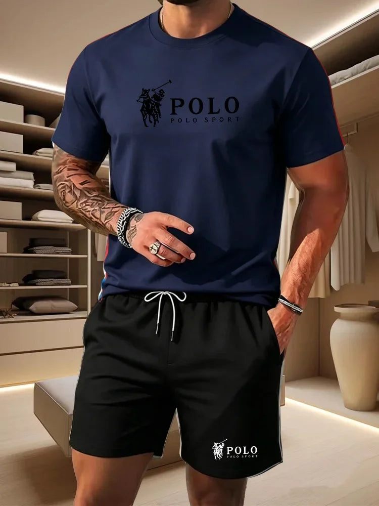 Sports Style Men's Summer Breathable Sportswear Short Sleeved T-shirt+shorts, Lightweight and Comfortable Casual 2-piece Set