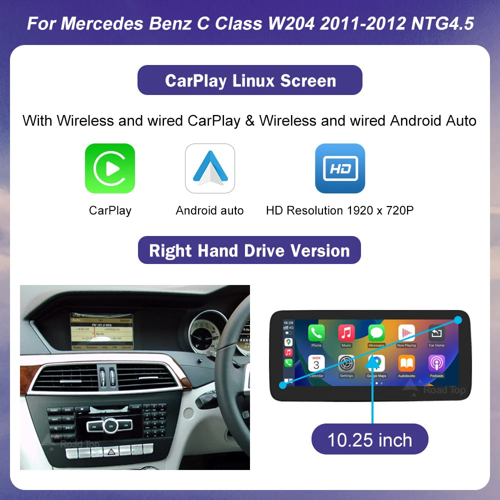 Wireless CarPlay Android Auto Touch Screen for Mercedes Benz A C Class W204 W176 GLA CLA 2011-2012 NTG4.5 Car Multimedia Player