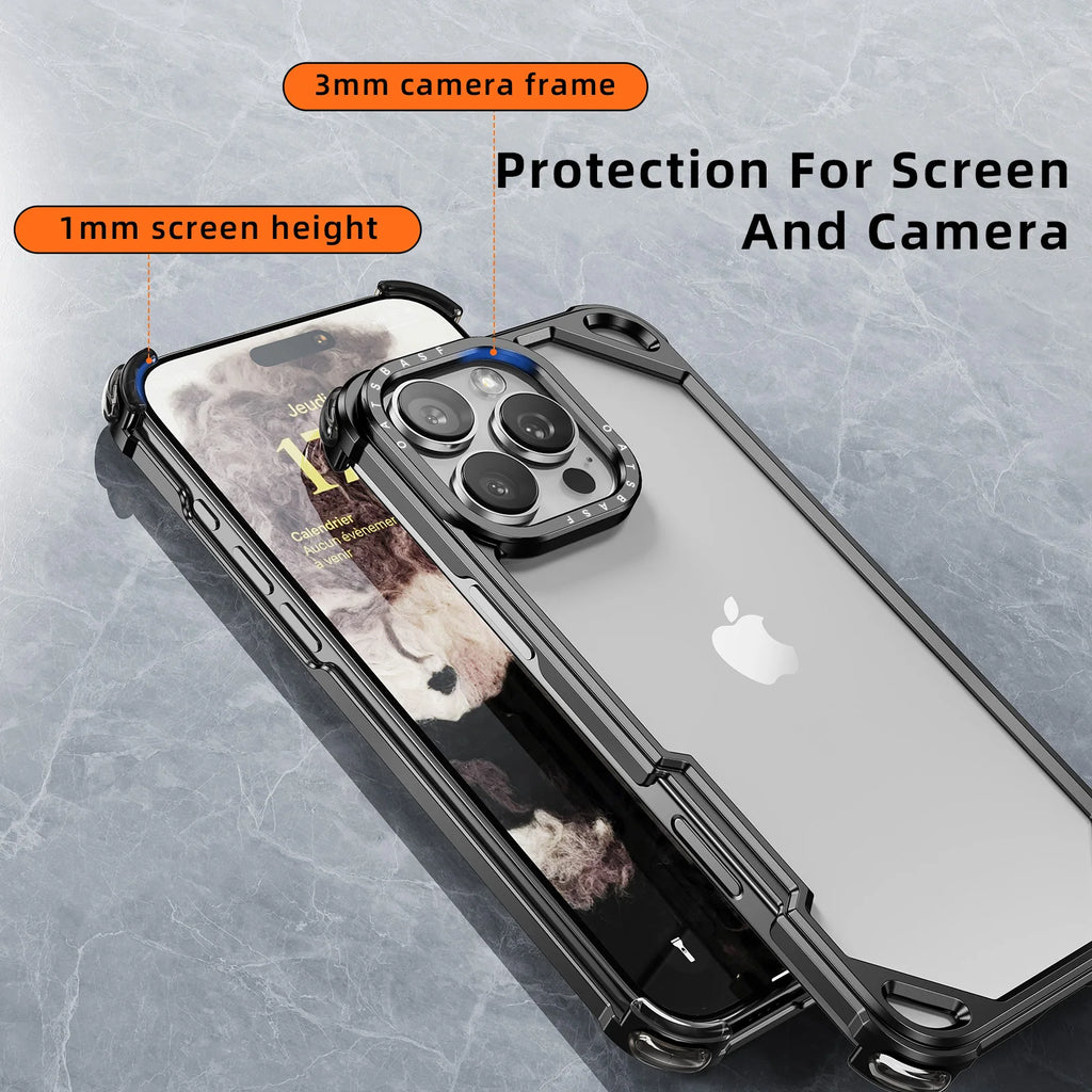 Eary Minimalist Metal Frameless Phone Case for iPhone 16 Pro Max 15 Ultra-thin Bumper Aluminum Alloy Shockproof Protective Cover