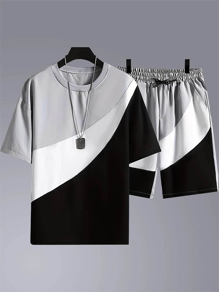 Summer Men's Short Sleeve Shorts Set Personalized Logo Printed Short Sleeve Shorts Set Loose Breathable Casual Fashion