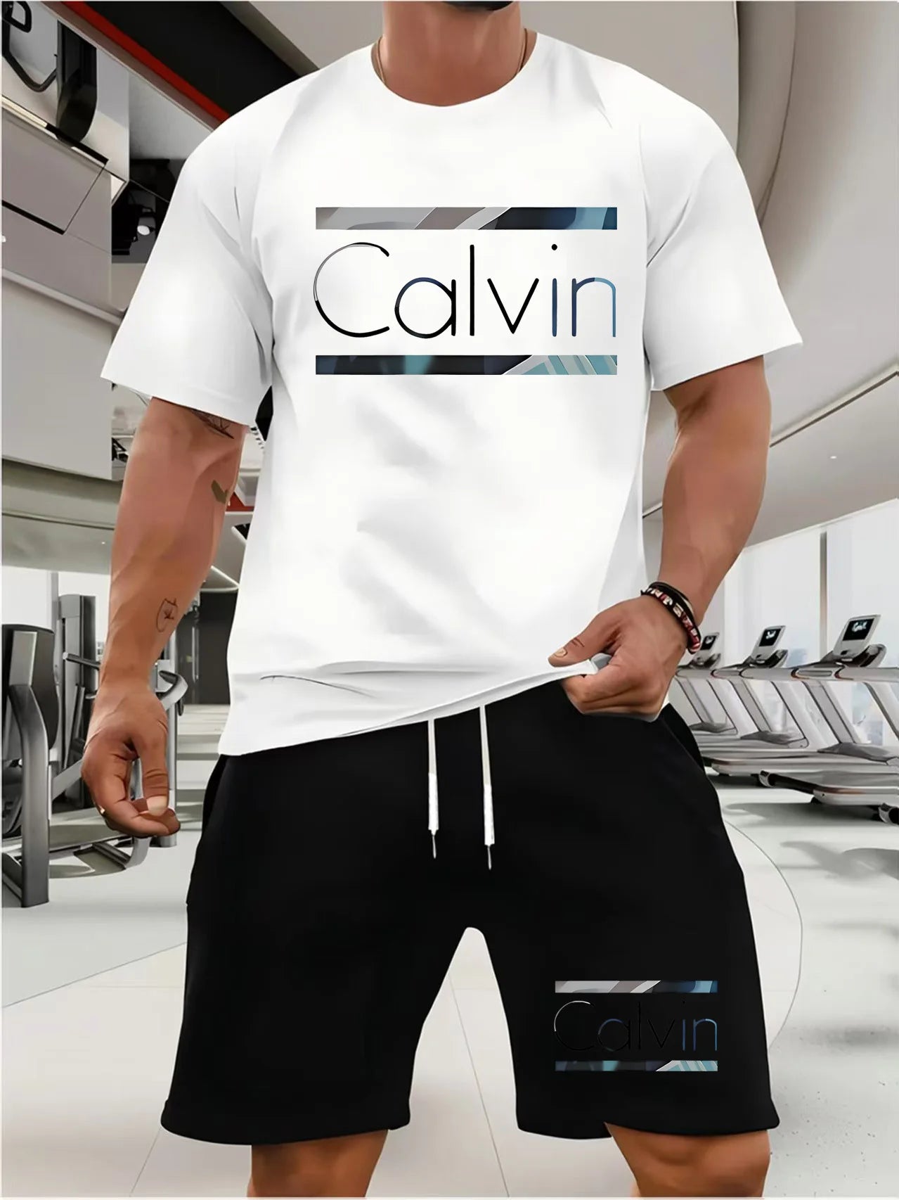 CALVIN summer men women new casual sports suit Fashion breathable outdoor short-sleeved T-shirt + training shorts two-piece set