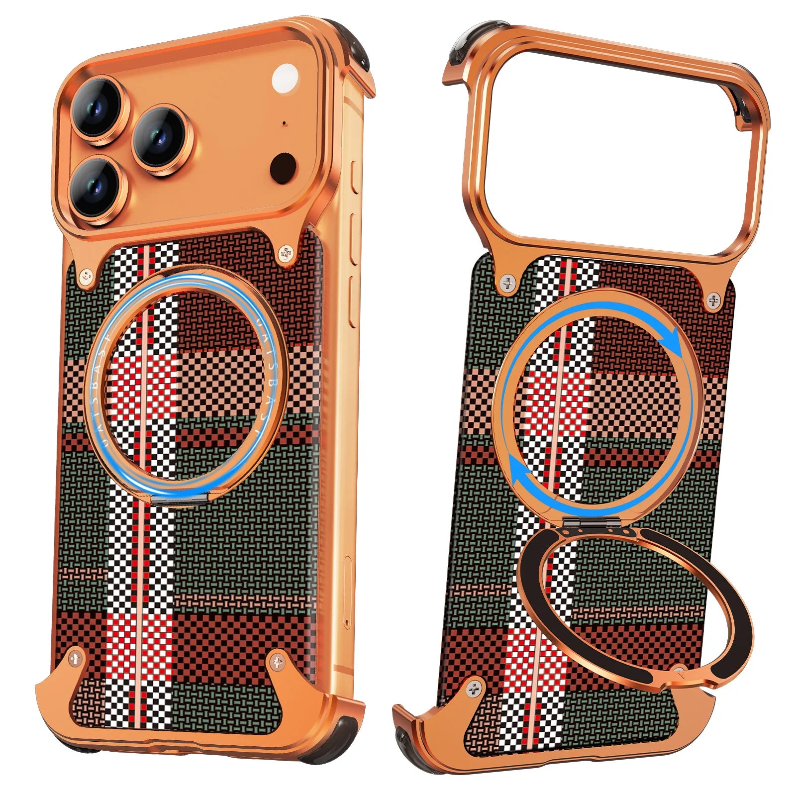Eary Kevlar Case for iPhone 17 Pro Max Bumper with Stand 360°Rotation Magnetic Kickstand Shockproof Drop Protection Phone Cover