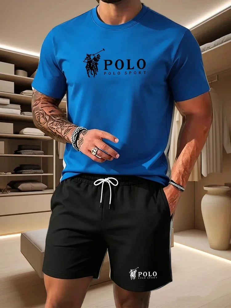 Sports Style Men's Summer Breathable Sportswear Short Sleeved T-shirt+shorts, Lightweight and Comfortable Casual 2-piece Set