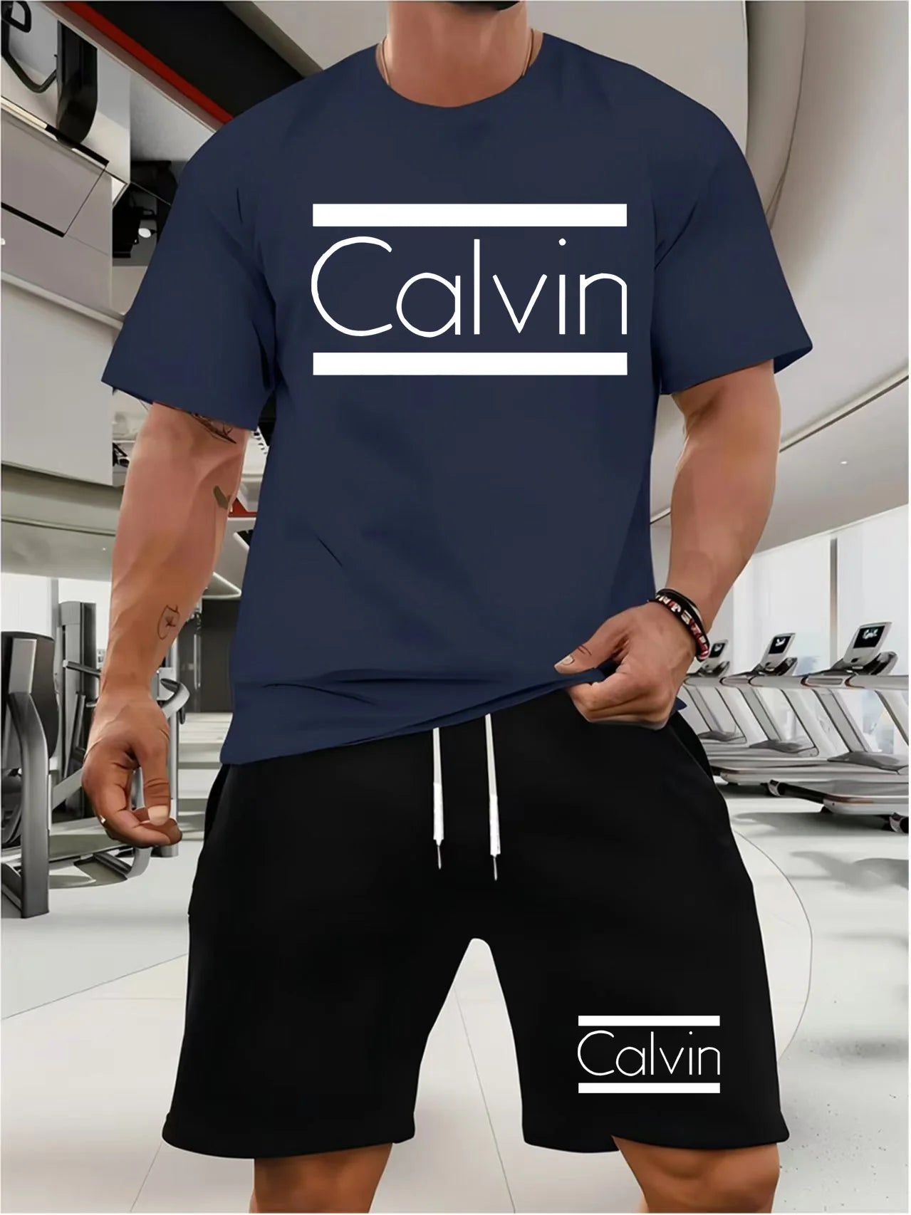 CALVIN summer men women new casual sports suit Fashion breathable outdoor short-sleeved T-shirt + training shorts two-piece set