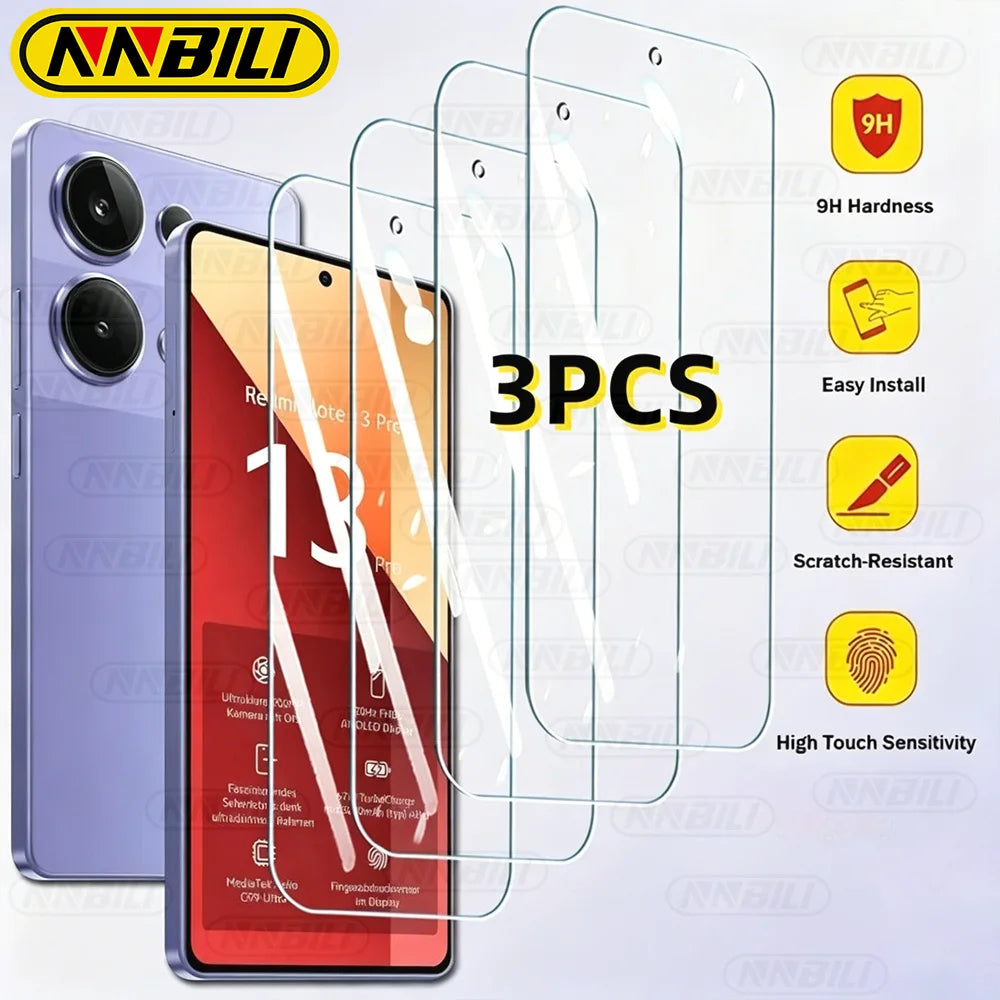 NNBILI 5/3Pcs Tempered Glass For Xiaomi Redmi Note 13 12 Pro Screen Protector For Redmi Note13 12 13C 12C Full Coverage Glass