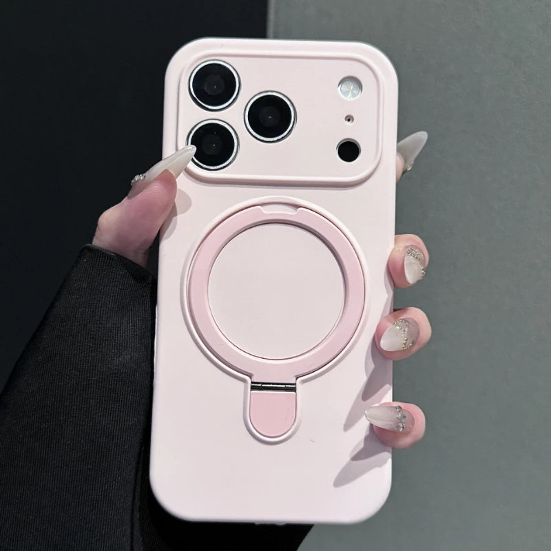 Liquid Silicone Stand Holder for Magsafe Case for iPhone 17 16 15 14 Pro Max Magnet Wireless Charge Camera Control Button Cover