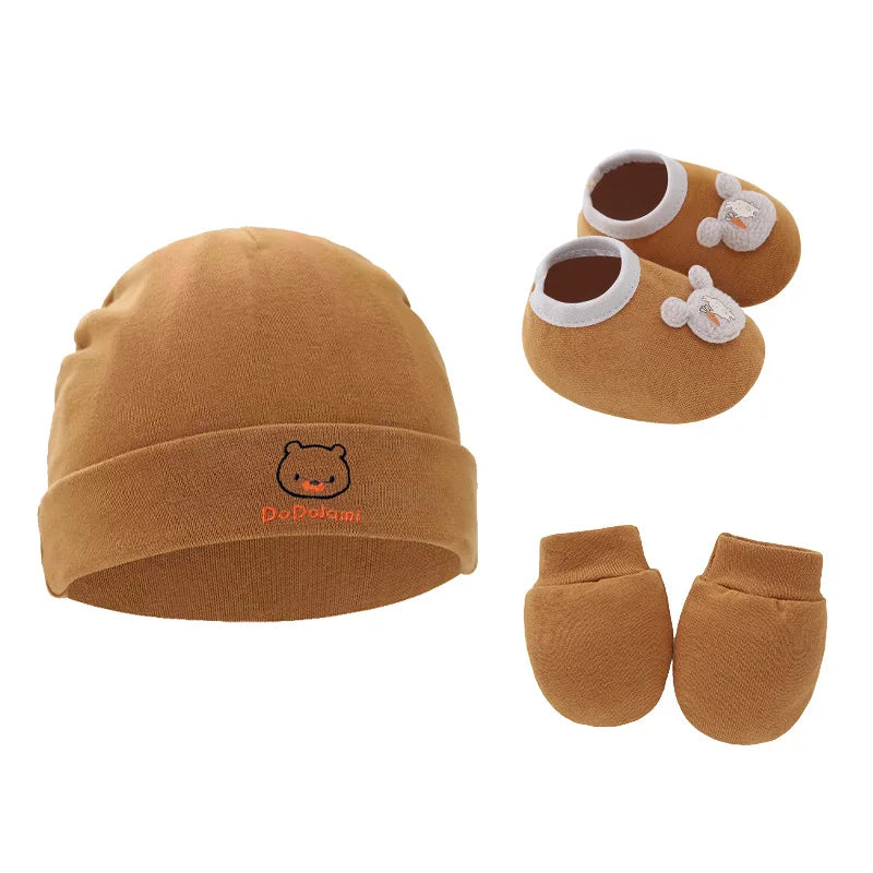 3pcs Cotton Baby Beanie for Newborn Baby Bonnet Gloves Socks Set Baby Hat for Girl Boy New Born Gift Cartoon Cap