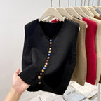 Sweater Vest Autumn Women Rainbow Single-breasted Button Soft Sweater Loose Knit Vest V-neck Knitwear Cardigan Lady Waistcoats