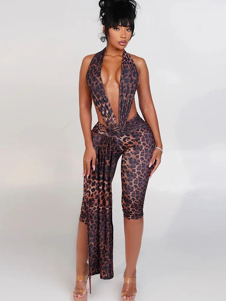 Weird Puss Ribbon Halter Romper Women Backless Patchwork Sleeveless Elastic Workout Activewear Midnight Activity Slim Playsuits
